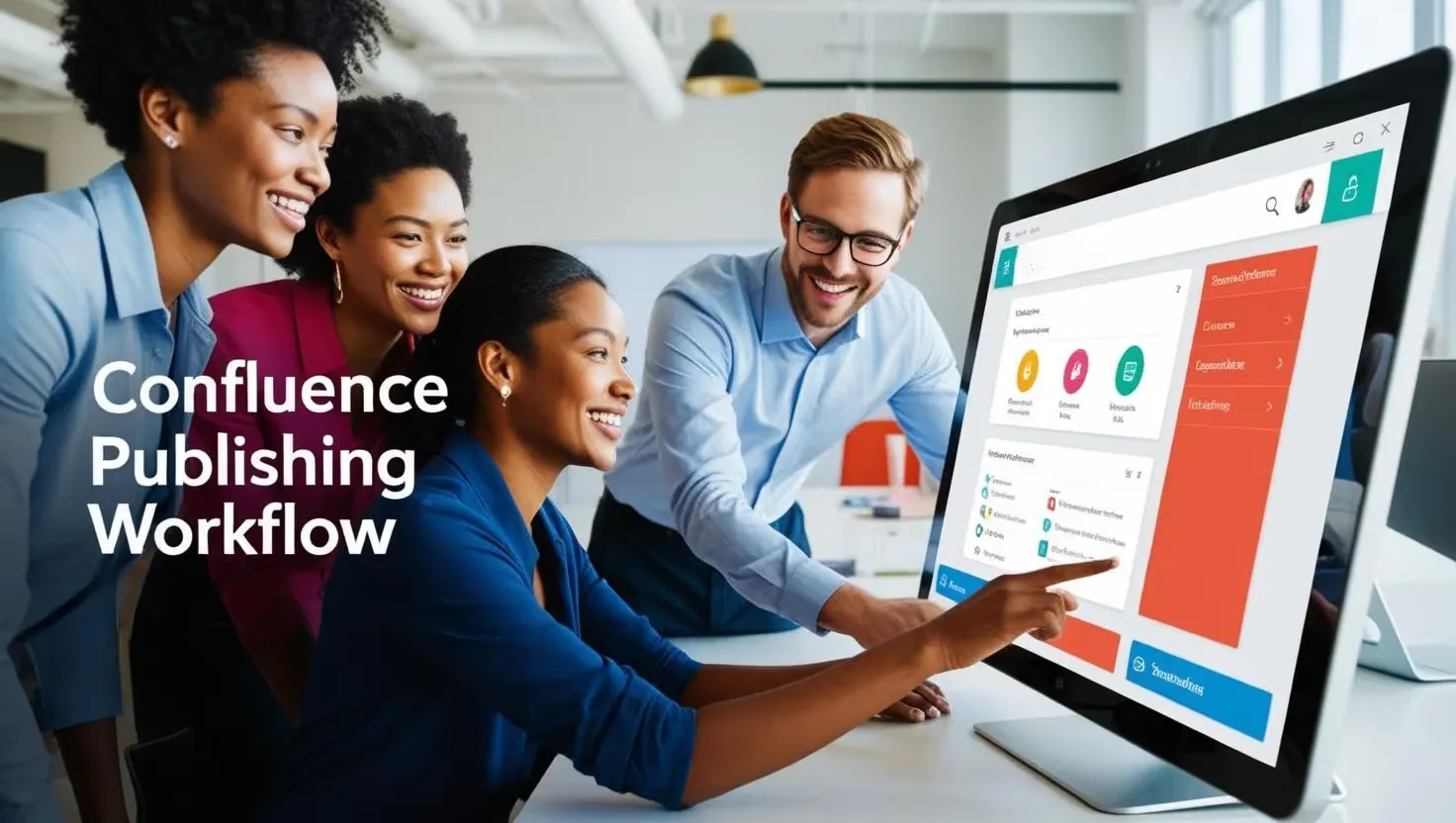 Capable title card reading 'Confluence Publishing Workflow' over a photo of four smiling people looking at a computer screen