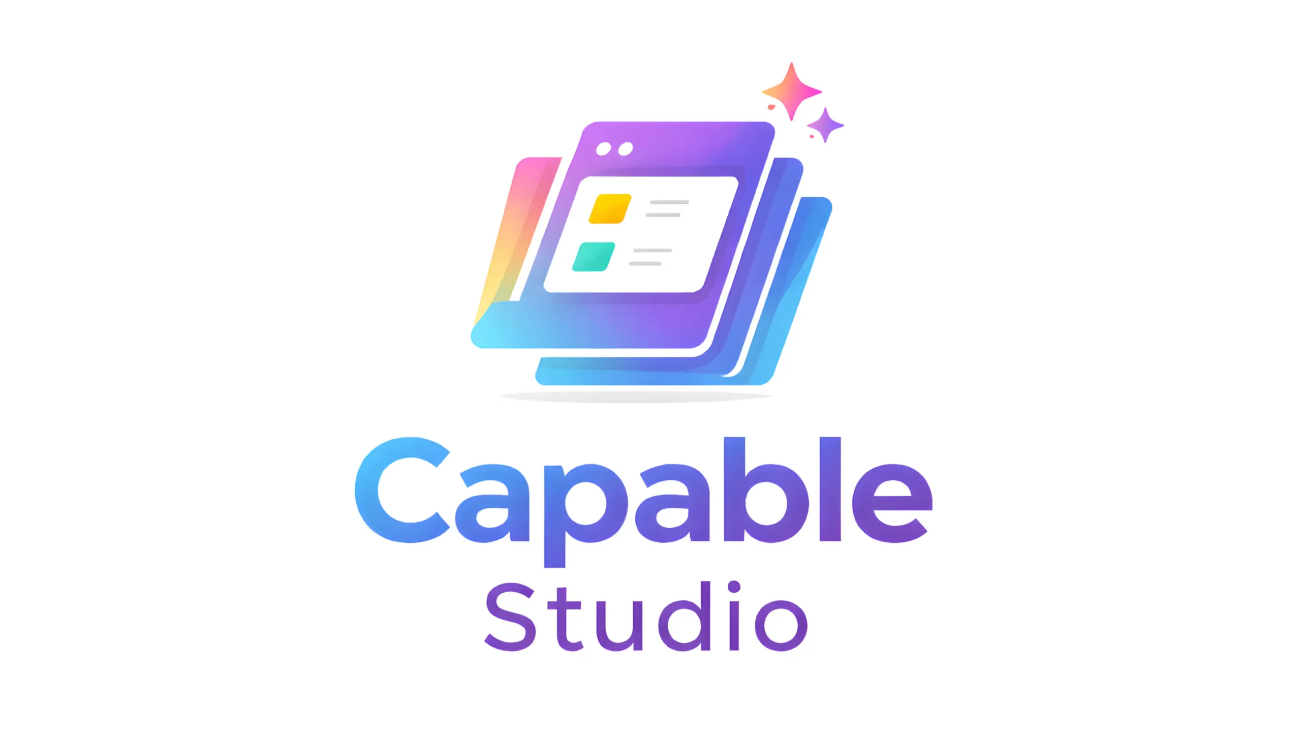 Capable Studio logo: layered purple and blue browser windows with sparkles above the words 'Capable Studio'