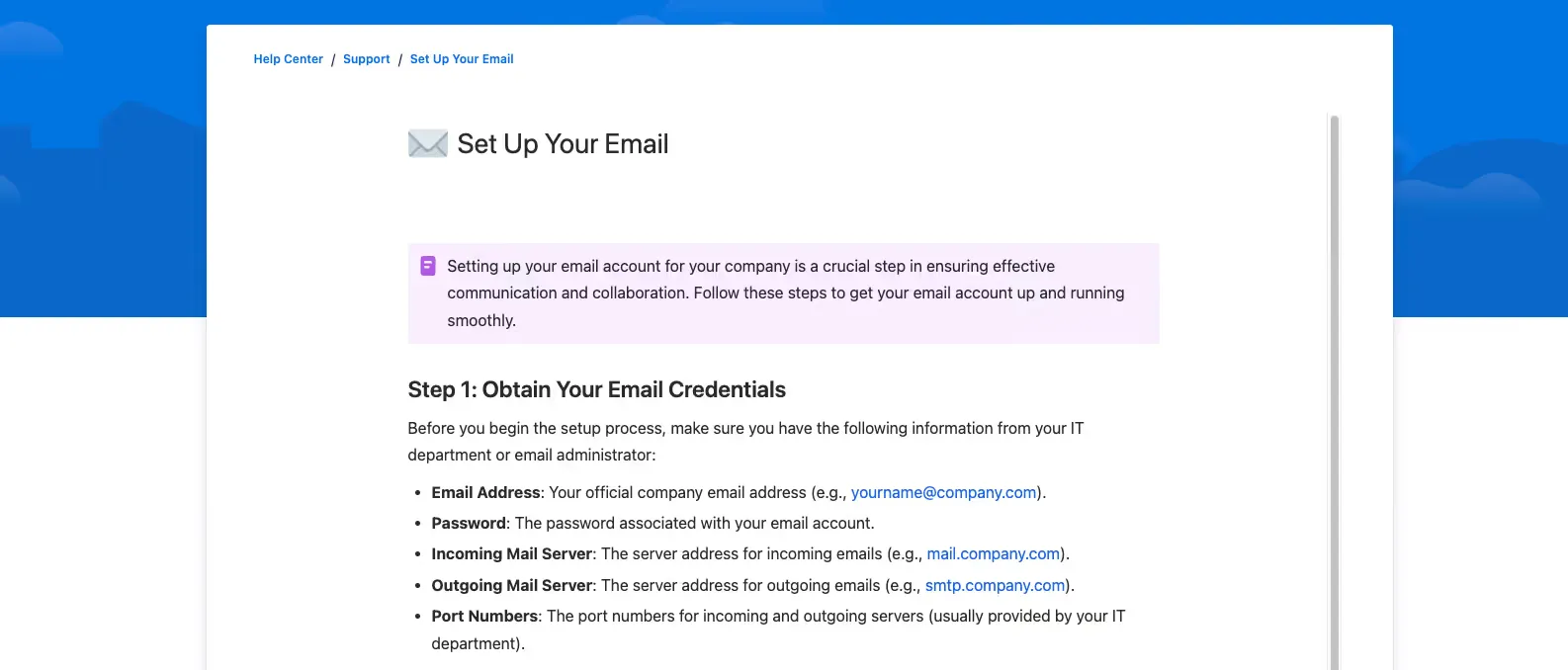 Published Set Up Your Email article in the Jira Service Management help centre